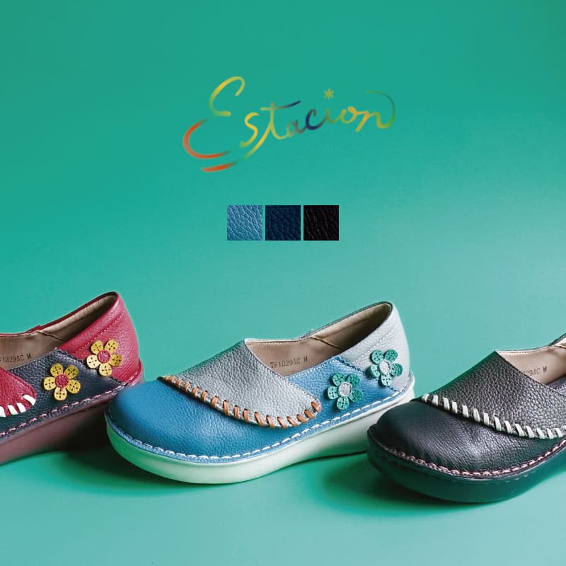Estacion エスタシオンフラワーモチーフ本革スリッポンシューズ TF1829AC