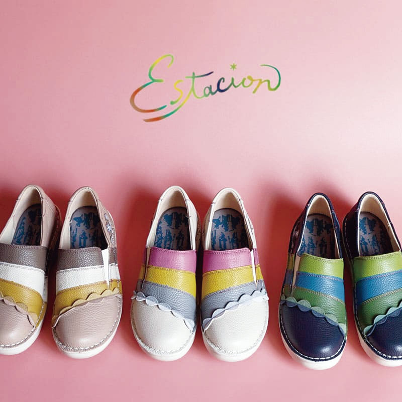 Estacion エスタシオンイカリモチーフボーダー本革スリッポン TF1830C