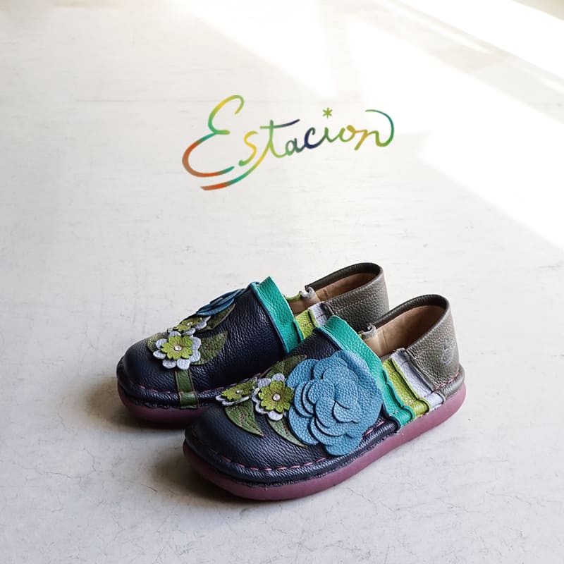 【当店一風変わった】Estacion エスタシオンフラワーモチーフレザースリッポン TGXE650C