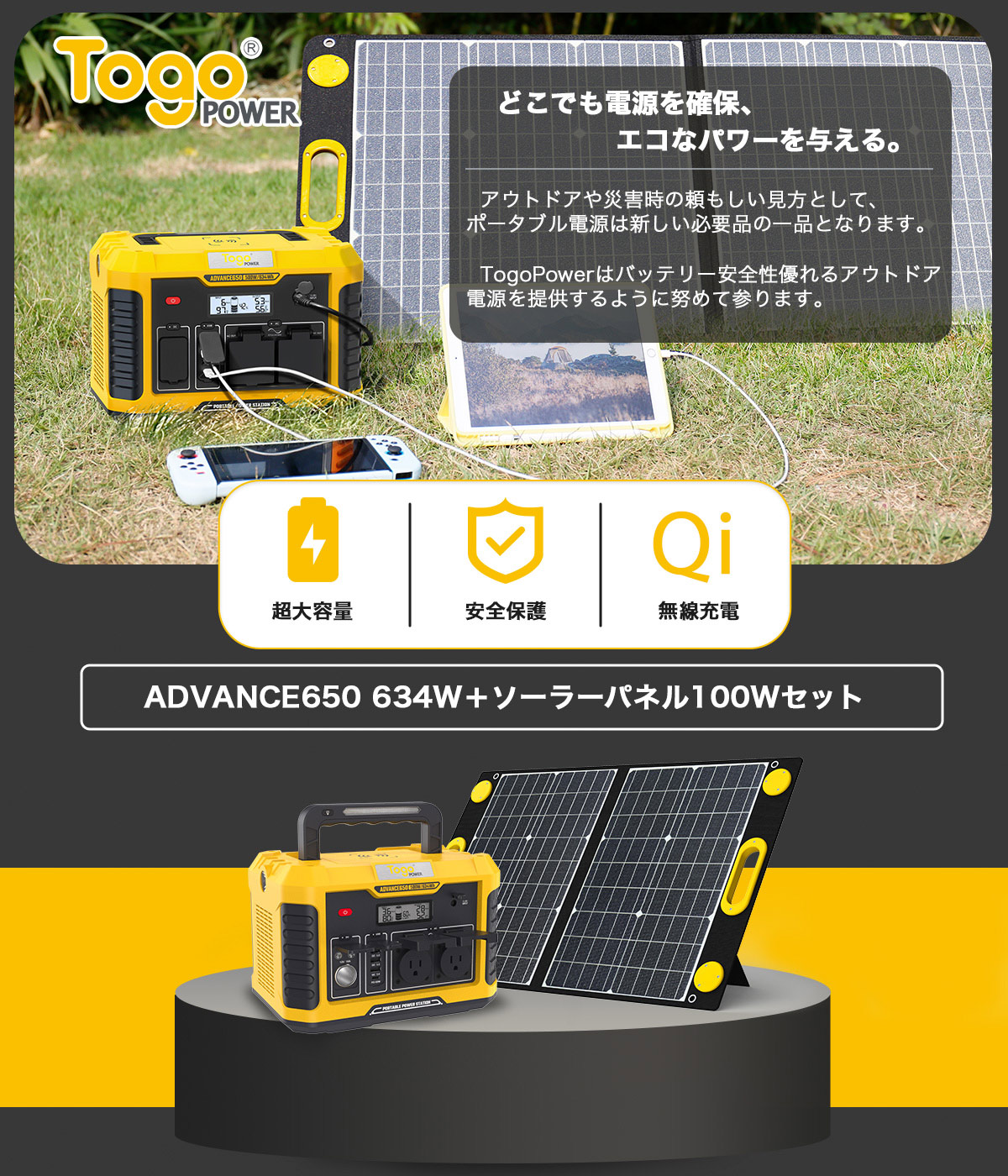 市場 ポータブル電源セット 大容量 634Wh 発電機 高出力 非常用電源 AC500W 家庭用蓄電池 防災グッズ 171600mAh 防災推奨  停電対策