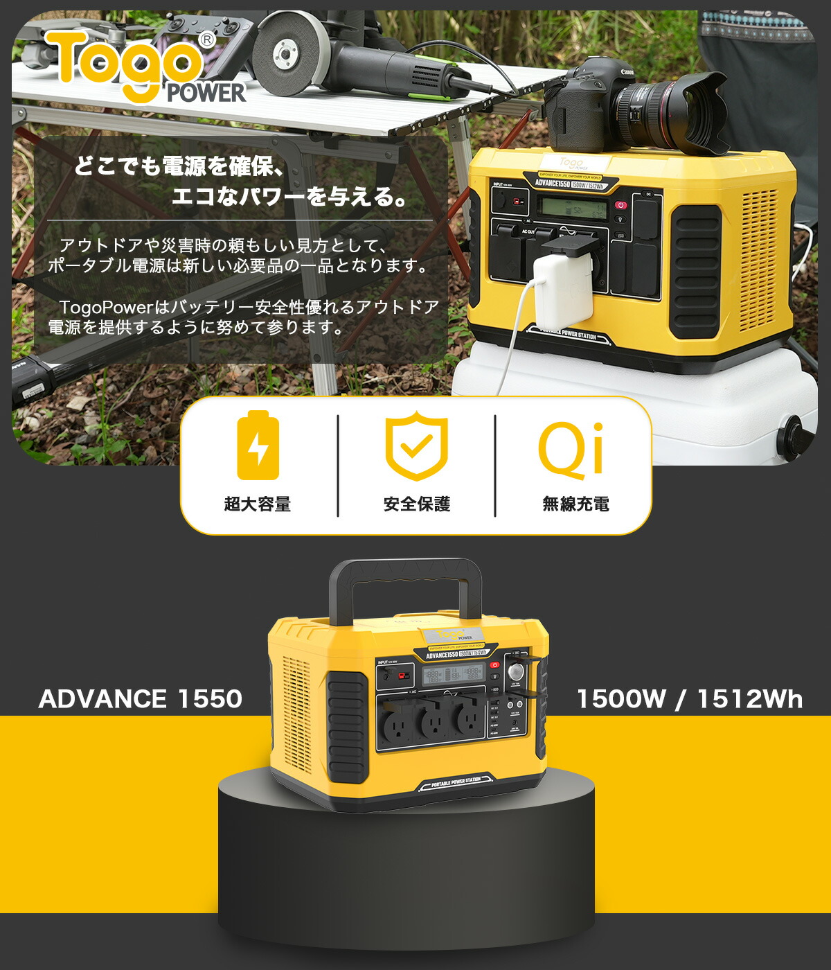 耐熱 二層 足あとぐらす (M) TogoPower ADVANCE1550 ポータブル電源