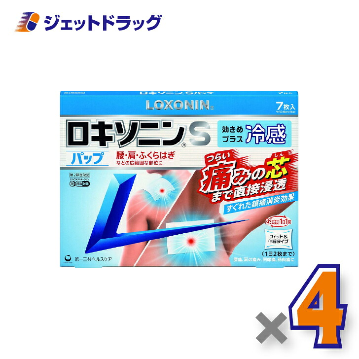 【第2類医薬品】ロキソニンSパップ 7枚 ×4個 ※セルフメディケーション税制対象〔手首の痛み・筋肉痛〕