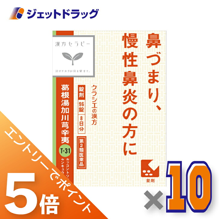 ≪マラソン開催中は全商品P5倍！25日限定先着クーポン有≫【第2類医薬品】「クラシエ」漢方葛根湯加川キュウ辛夷エキス錠 96錠 &times;10個 ※セルフメディケーション税制対象〔漢方〕｜ジェットドラッグ　店