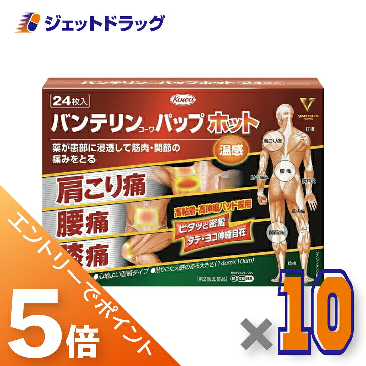 ≪マラソン期間中！全商品P5倍！10日1時59分まで≫【第2類医薬品】バンテリンコーワパップホット 24枚 ×10個 ※セルフメディケーション税制対象
