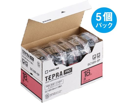 【お取り寄せ】キングジム テプラPROテープ 18mm 赤／黒文字 5個 SC18R-5P 赤 レッド テプラＰＲＯテープ キングジム テプラ 事務機器