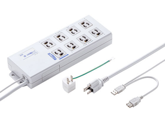 【お取り寄せ】サンワサプライ USB連動タップ 3P・8個口・2m TAP-RE2UN コード付き電源タップ３ピン 電源タップ ＯＡタップ 配線パーツ 家電