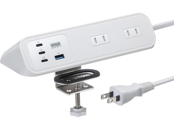 【お取り寄せ】サンワサプライ クランプくっ付ける式水道栓 AC4個口+USB-C×3+USB-A×1・PD65W 白いこと TAP-B114UC-2W ワット数水道栓ＵＳＢ界面付 ワット数水道栓 ＯＡ水道栓 架線部分品 家電