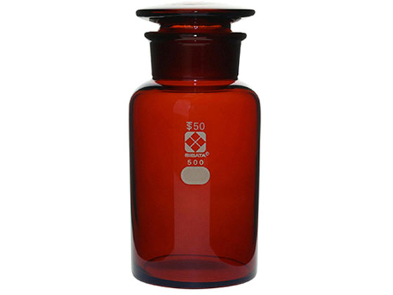 【お取り寄せ】柴田科学 共通摺合わせ広口試薬瓶 茶褐色 500mL 試薬瓶 共栓瓶 ガラス容器 計量器