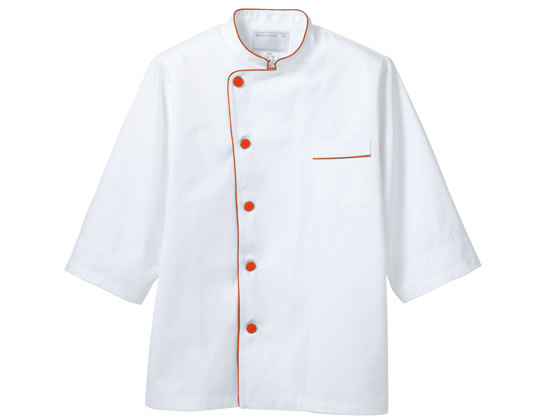 【お取り寄せ】住商モンブラン 7分袖コックコート 白×オレンジ L 6-515 厨房 調理服 飲食店ユニフォーム ユニフォーム