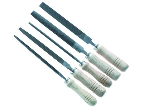 【お取り寄せ】TRUSCO 鉄工用ヤスリ 木柄付 5種類セット 中目 刃長250 TST25002S ヤスリ 研削研磨用品 作業用品 工具