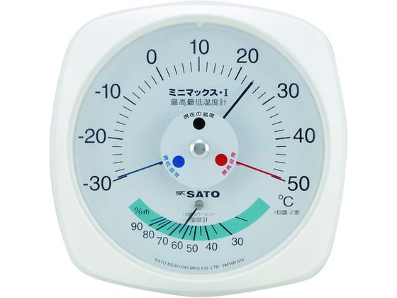 【爆買い！】 別倉庫からの配送 佐藤 ミニマックス1型最高最低温度計 湿度計付き 7308-00 crewxo.com crewxo.com