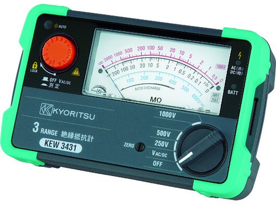 【お取り寄せ】KYORITSU 3431 3レンジアナログ絶縁抵抗計 KEW3431 電気測定 測定 作業