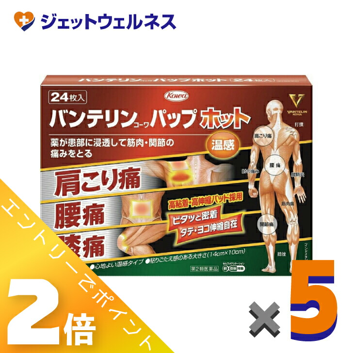 ≪5月も継続！毎日全商品P2倍！≫【第2類医薬品】バンテリンコーワパップホット 24枚 ×5個 ※セルフメディケーション税制対象