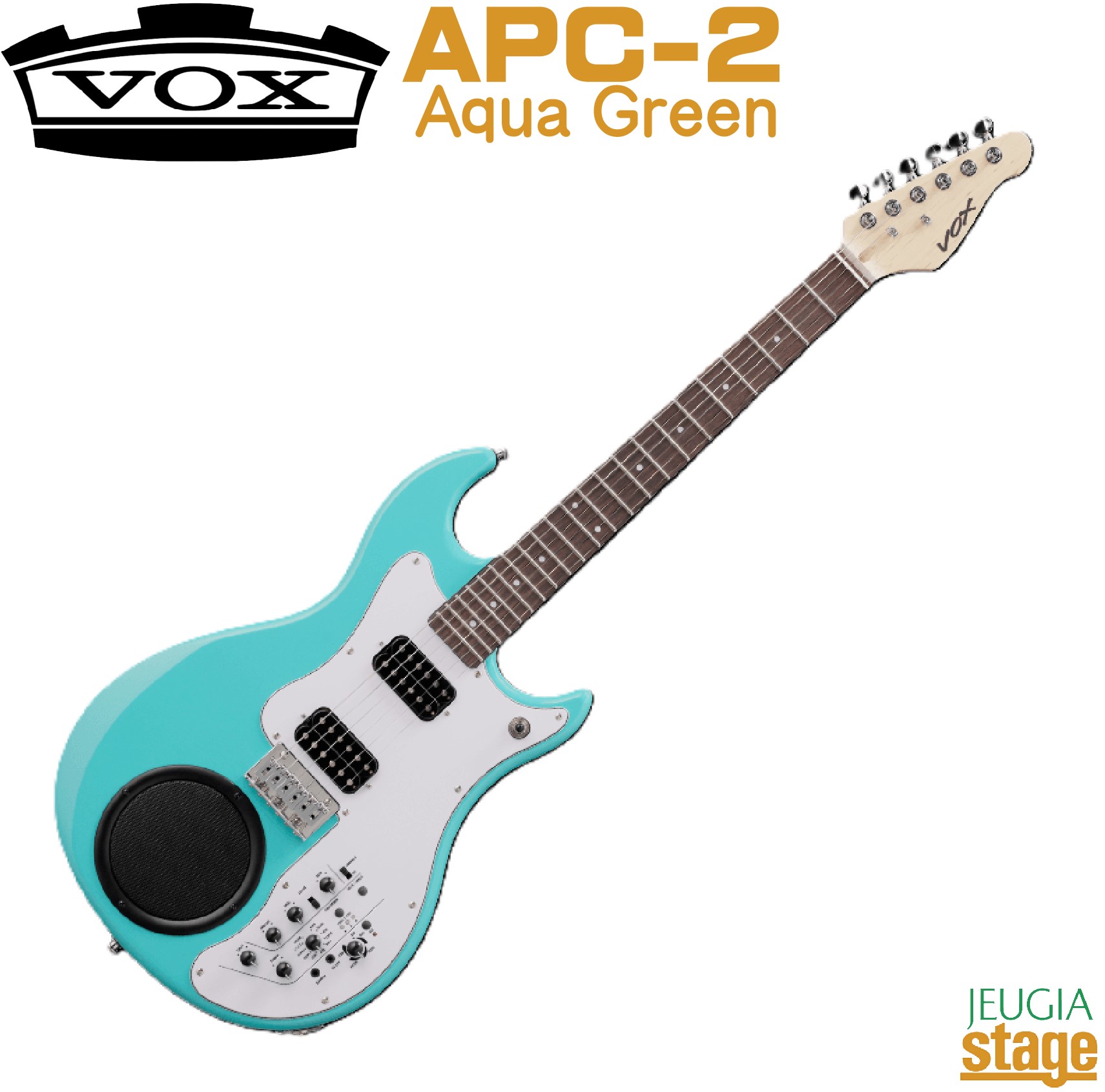 VOX APC-2 AQ (Aqua Green)ボックス / ヴォックス エレキギター ミニギター アクアグリーン【Stage- Guitar】緑 アンプ・エフェクト・リズムマシン内蔵｜京都 JEUGIA（ジュージヤ 楽器）