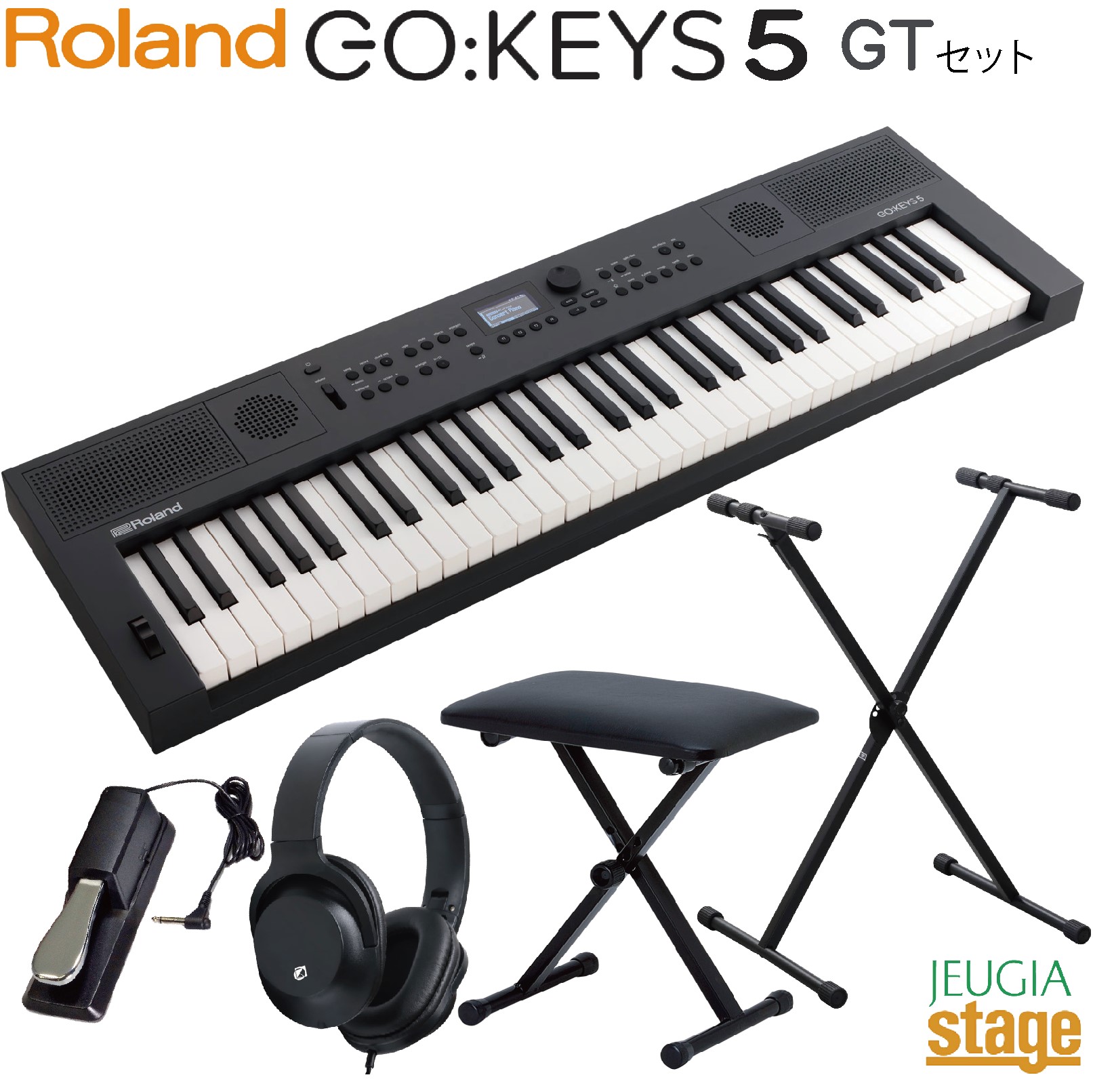 Roland GO:KEYS 5 GT(グラファイト)【スタンド・イス・ヘッドホン・ダンパーペダル付き】Music Creation Keyboard ローランド デジタル キーボード 61鍵盤【Stage- Keyboard SET】【Stage- Synthesizer】 GOKEYS5-GT 黒｜京都 JEUGIA（ジュージヤ 楽器）