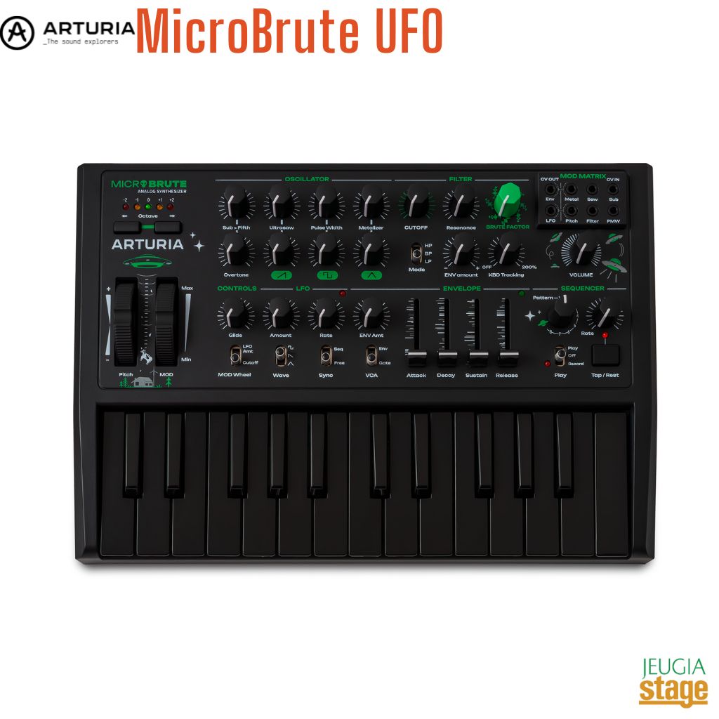 Arturia MicroBrute UFO【限定仕様】アートリア マイクロブルート スペシャル・エディション アナログ?モノフォニック?シンセサイザー【Stage- Synthesizer】 黒 スペースブラック black 緑 マーティアン・グリーン green｜京都 JEUGIA（ジュージヤ 楽器）
