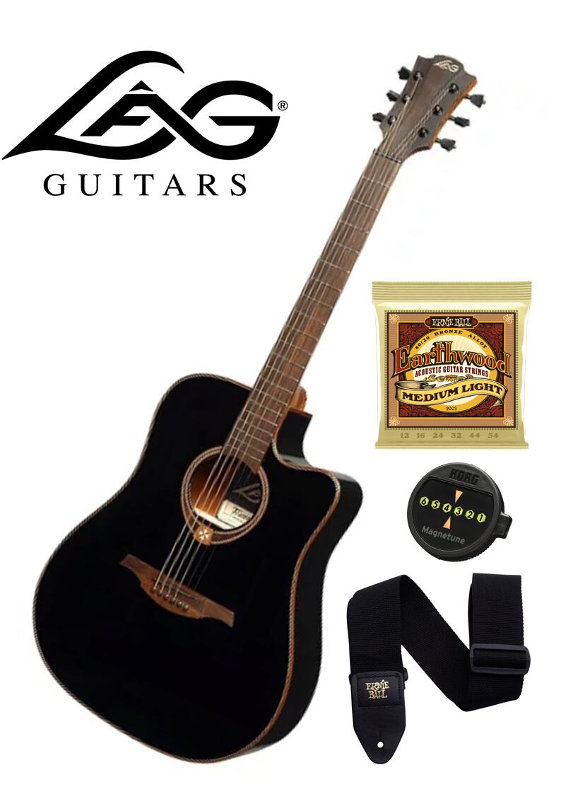 【チューナー・弦・ストラップ付】LAG Guitars Tramontane T118DCE SET BLK DREADNOUGHT CUTAWAY ELECTRO Black ラグ・ギターズ トレモンテイン アコースティックギター アコギ エレアコ ドレットノート ブラック　セット