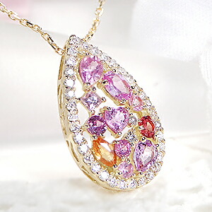 ☆K18YG ペアシェイプ カラーサファイアネックレス☆ 18金 ゴールド イエローゴールド カラーサファイア k18 18k カラーサファイヤ サファイア ペンダント サファイアペンダント ダイヤモンド ネックレス ダイヤ ネックレス つゆ型 露 雫 涙 代引手数料無料 送料無料