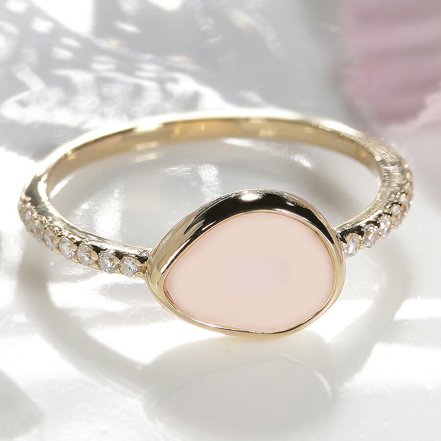 楽天市場】K18YG ハートカット ピンクオパール ダイヤ リング指輪