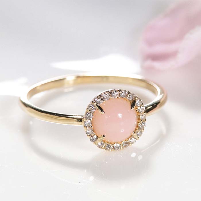 楽天市場】K18YG ハートカット ピンクオパール ダイヤ リング指輪