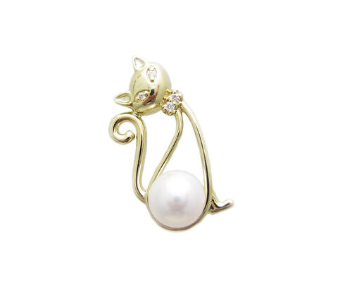 パール ネコ タイニーピン ブローチ｜Jewellery SHIBATA