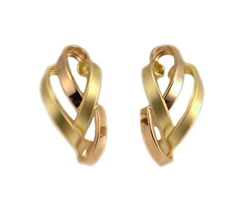 ピンク・つや消し イエローゴールド コンビネーション イヤリング|Jewellery SHIBATA