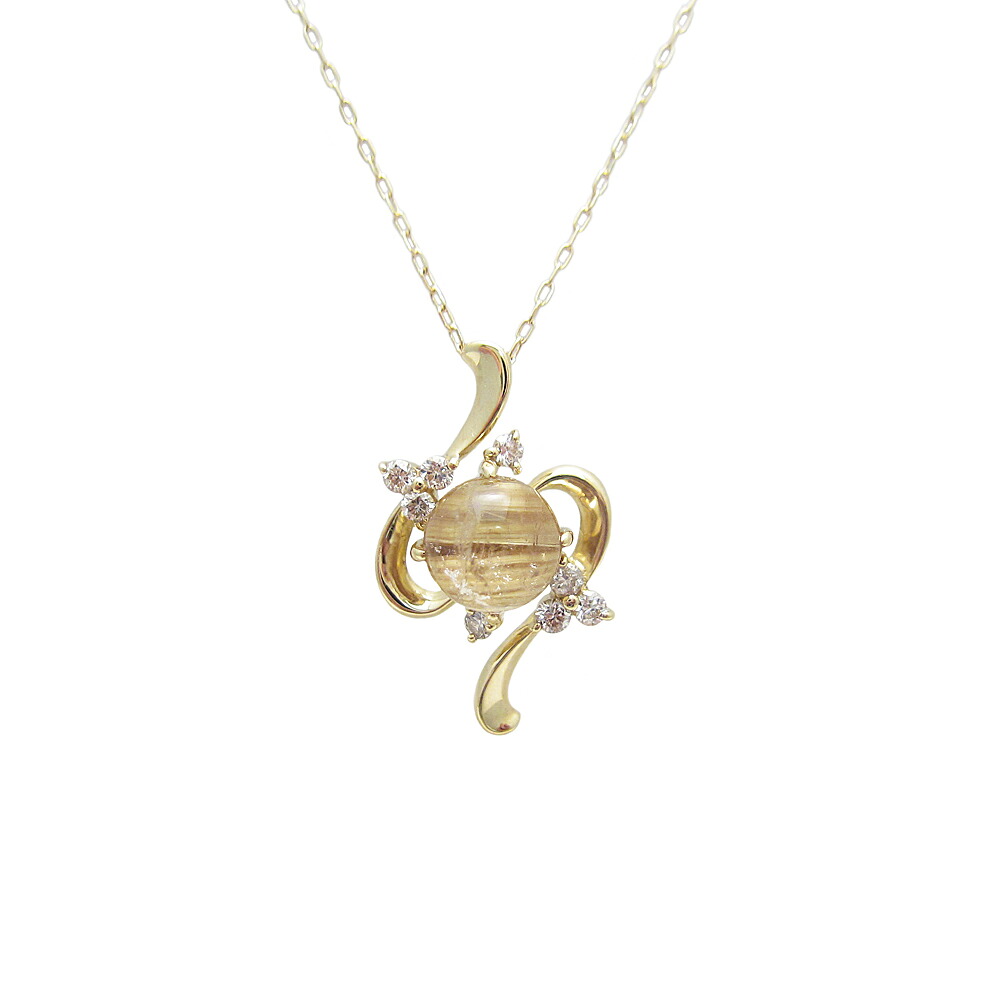 イエローゴールド ルチルクォーツ キャッツアイ ペンダント ネックレス｜Jewellery SHIBATA