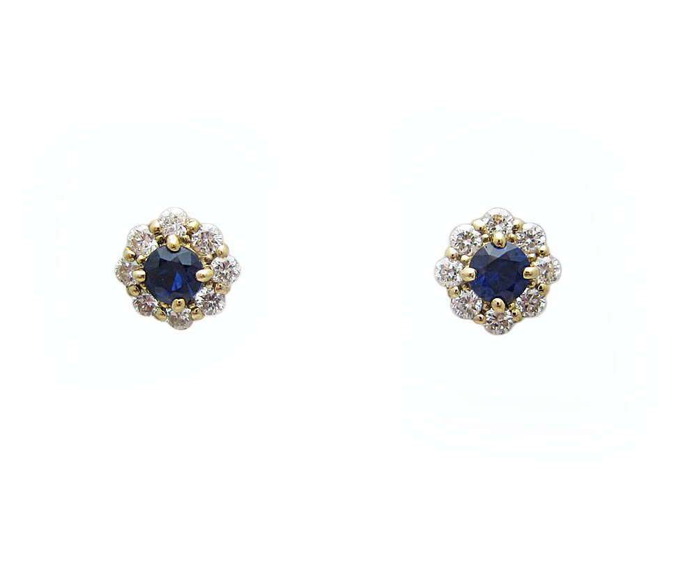 サファイア ダイヤモンド取巻き ピアス イエローゴールド製｜Jewellery SHIBATA