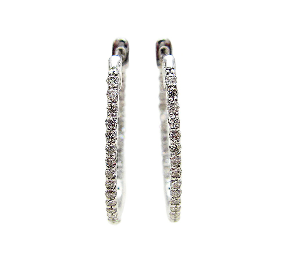 ホワイトゴールド ダイヤモンド入り オーバル フープ ピアス|Jewellery SHIBATA