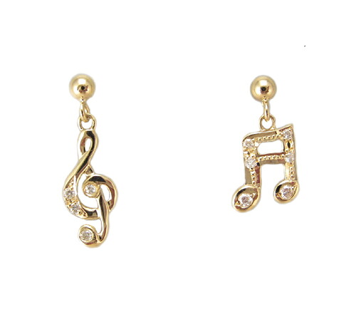 ト音記号 16分音符 ダイヤモンド ピアス イエローゴールド製｜Jewellery SHIBATA