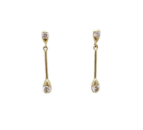 イエローゴールド ダイヤモンド入り ゆらゆら スティック ドロップチャーム ピアス|Jewellery SHIBATA