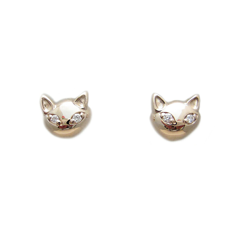 ネコ ピアス ダイヤモンド入り ピンクゴールド製