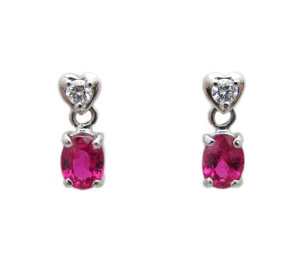 プラチナ ゆれる ルビー ハート モチーフ ピアス｜Jewellery SHIBATA