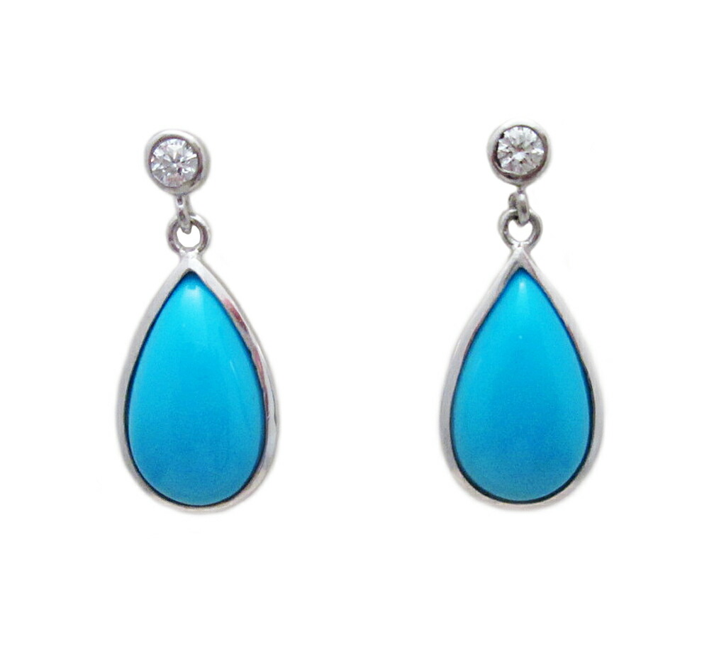 ペアシェイプ ターコイズ ゆれる ピアス プラチナ製|Jewellery SHIBATA