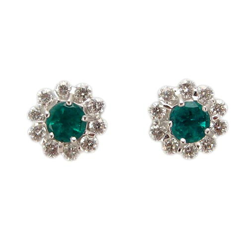 お花のエメラルド プラチナ ピアス｜Jewellery SHIBATA