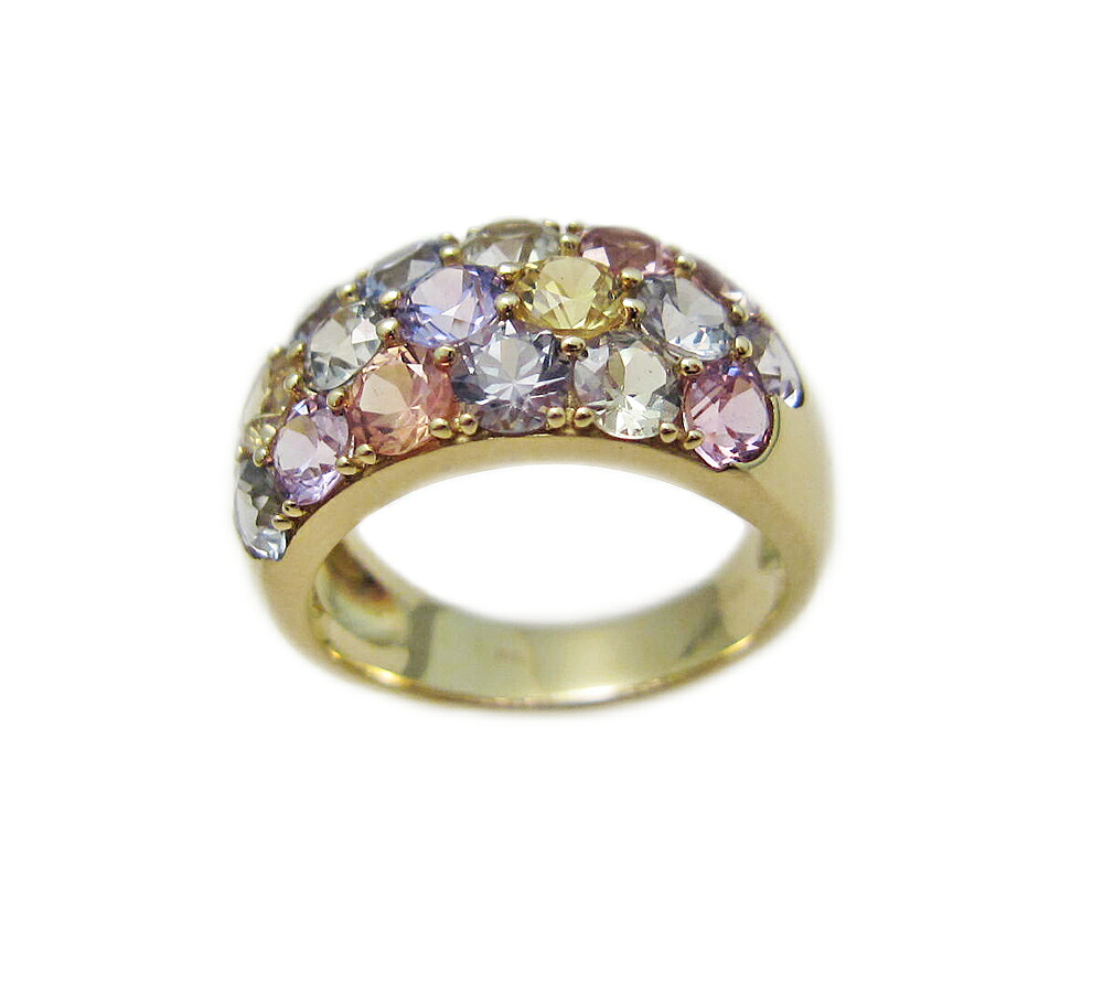 イエローゴールド グラデーション マルチカラーサファイア パヴェ リング|Jewellery SHIBATA