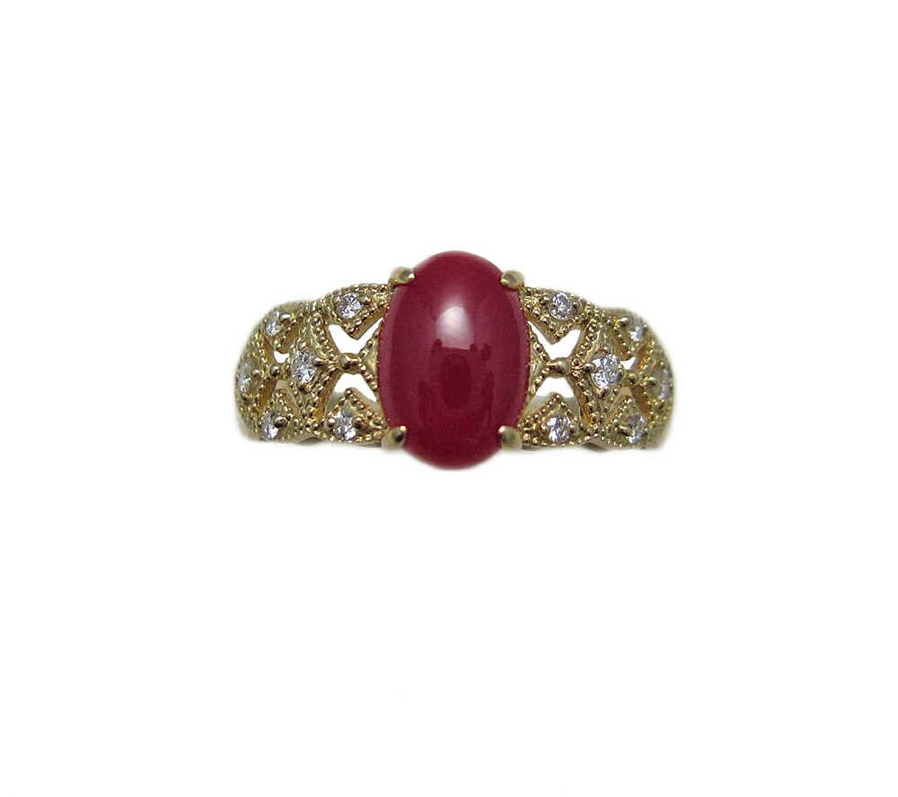 血赤サンゴ イエローゴールド ファッション リング｜Jewellery SHIBATA