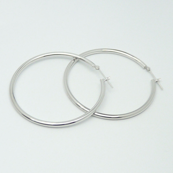 （2個ペア）K14WG　14金　ホワイトゴールド　定番　フープピアス 2mm×30mm　フープピアス 14k