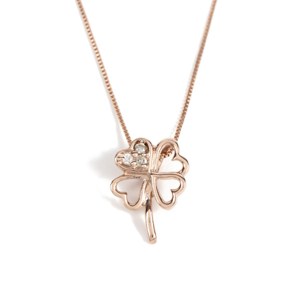 K10PG　ダイヤモンドネックレス （ピンクゴールド）　0.03ct　クローバー　モチーフ　ダイヤモンドジュエリー　ダイヤモンドネックレス