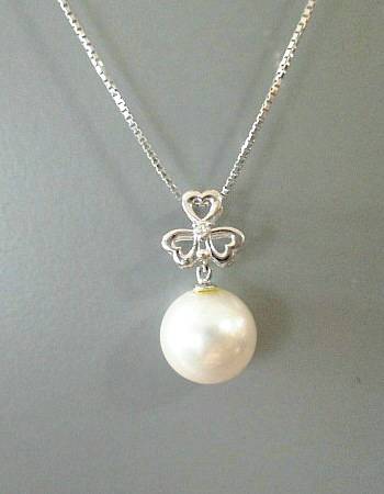 K18WG パール/ダイヤモンド0.010ct ネックレス｜宝石のエンジェル