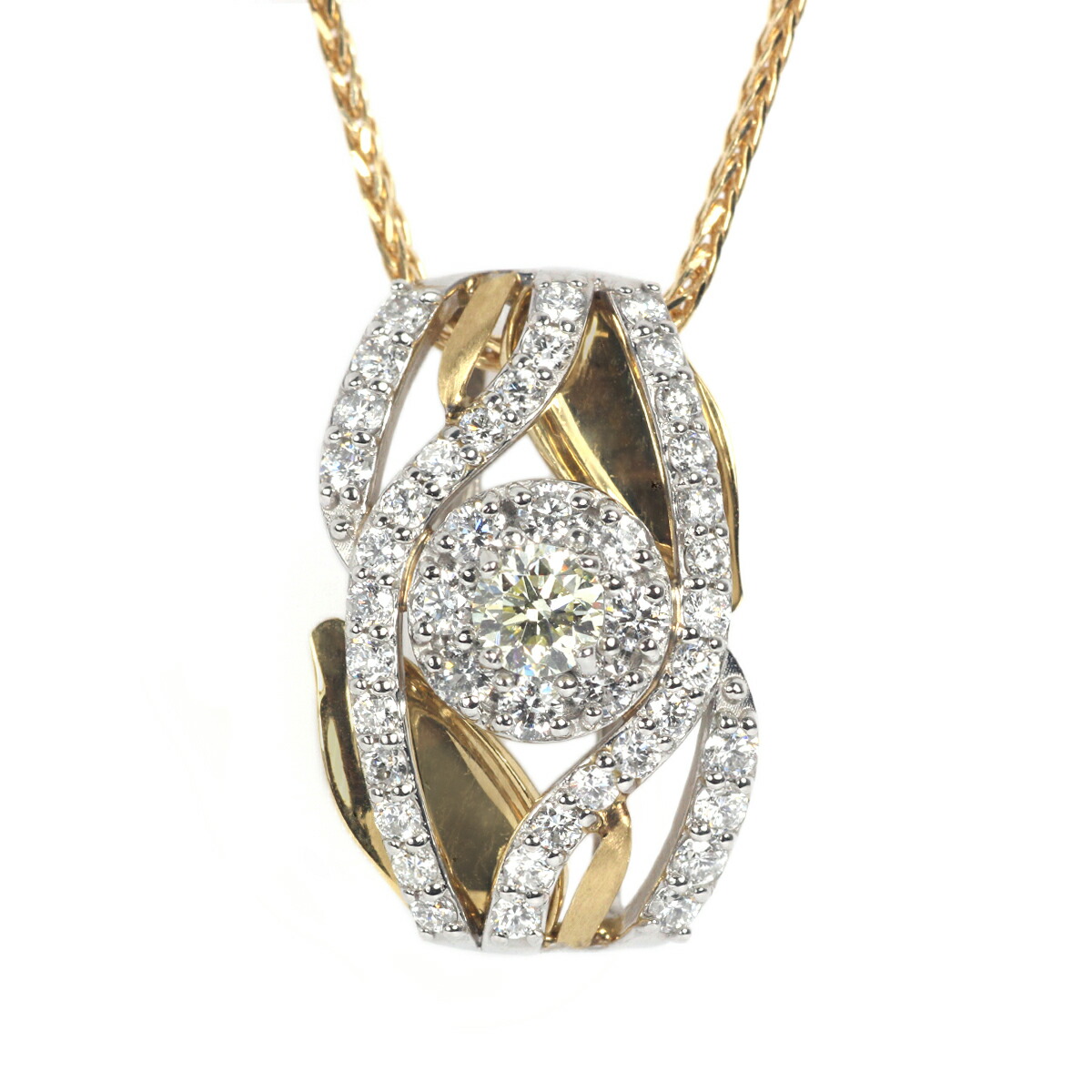 Pt/K18 イエローダイヤモンド ペンダント VERY LIGHT YELLOW　VS2　GOODカット　0.231ct【中央宝石研究所 鑑定書付き】脇石ダイヤ計0.65ct 中宝 ネックレス ベリーライトイエロー プラチナ イエローゴールド コンビ ジュエリー