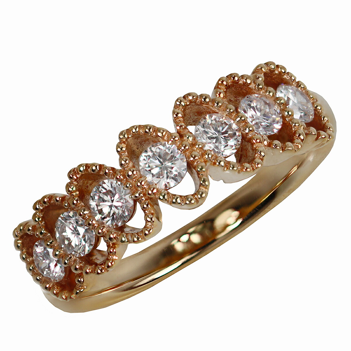 合計7石 0.53ct ダイヤモンド デザイン リング K18PG 天然ダイヤ 18金ピンクゴールド 12.5号 ラウンドブリリアントカット｜eclatry de Kashima