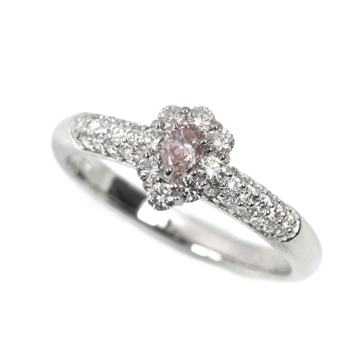 Pt ピンクダイヤモンド リング　FANCY ORANGY PINK　VS2　0.131ct ペアシェイプ 【中央宝石研究所 鑑定書付き】 脇石ダイヤ計0.4ct 中宝 プラチナ ファンシーオレンジーピンク 指輪 ジュエリー｜eclatry de Kashima
