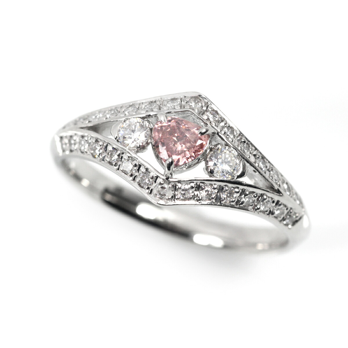 Pt ピンクダイヤモンド リング FANCY DEEP ORANGY PINK I1 0.219ct MODIFIED HEART 【中央宝石研究所 鑑定書付き】 脇石ダイヤ計0.28ct 中宝 プラチナ ファンシーディープオレンジーピンク 指輪 ジュエリー|eclatry de Kashima