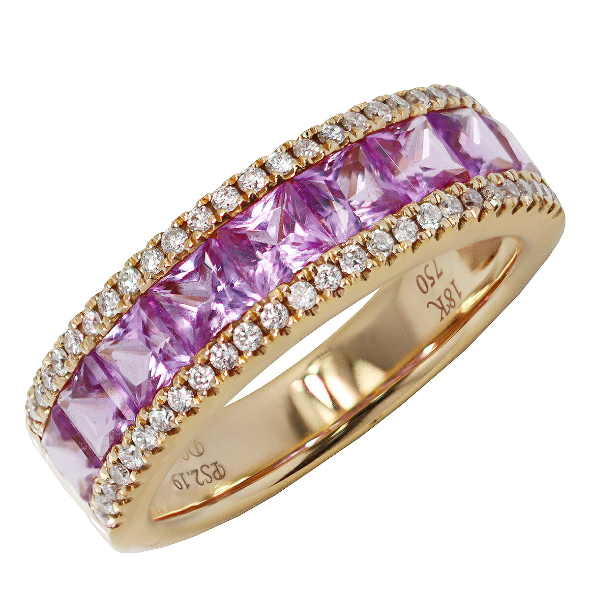 合計9石 2.190ct ピンクサファイア 合計52石 0.24ct ダイヤモンド リング K18WG 天然ダイヤ 18金ピンクゴールド 12号|eclatry de Kashima