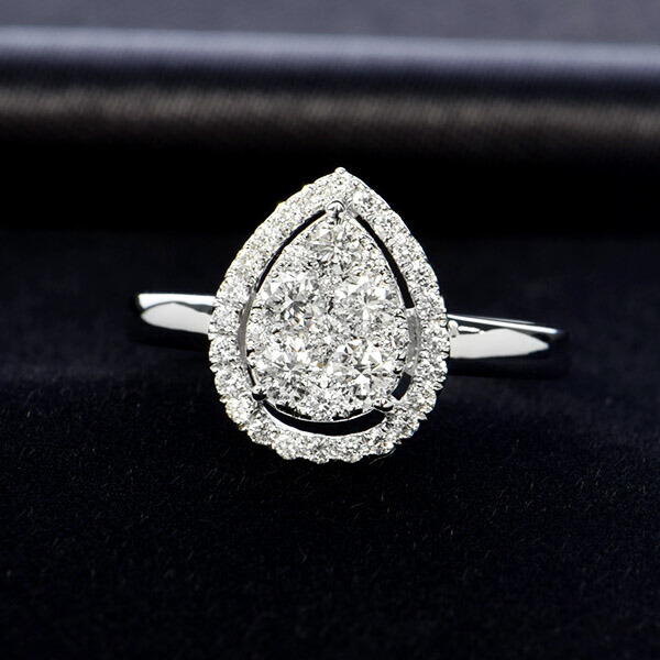 ペアシェイプカット一粒取巻き 天然ダイヤモンドリング プラチナ900Pt900 ペアシェイプカット一粒取巻き 天然ダイヤモンドリング プラチナ