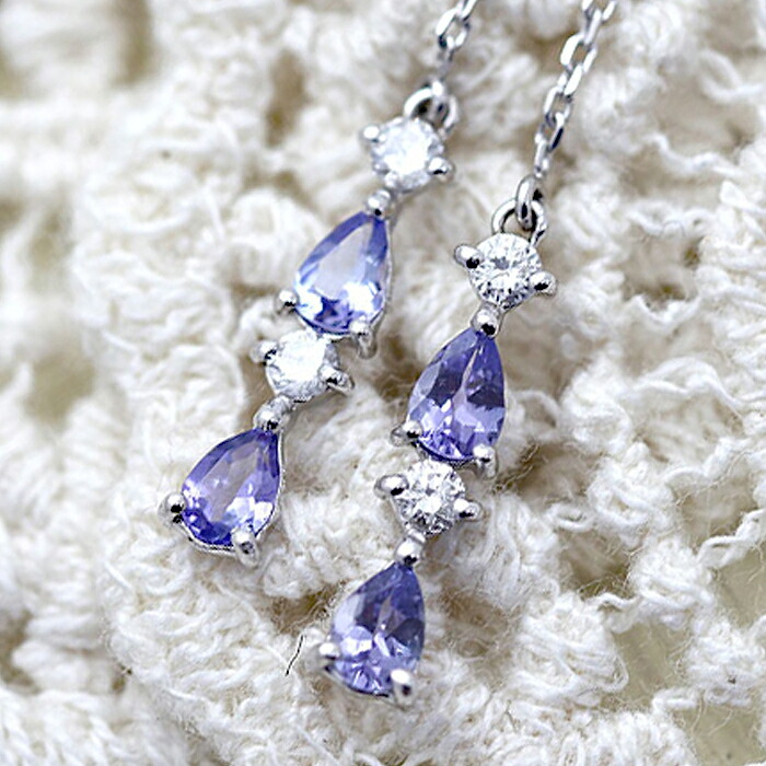 揺れるピアス K10WG ホワイトゴールド タンザナイト ペアシェイプ ダイヤモンド 0.16ct 10金 シンプル ドロップ 水滴 雫 チェーン付12月 誕生石 クリスマス プレゼント 彼女 恋人 ギフト 記念日 女性 宝石 ジュエリー
