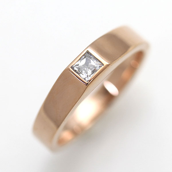 指輪 レディース リング K18PG ピンクゴールド ダイヤモンド 0.15ct プリンセスカット 18金 18k リング ダイヤ 四角いダイヤ シンプル ストレート おしゃれ クール 記念日 プレゼント クリスマス 女性 彼女｜株）オーダーメイドジュエリーメイ