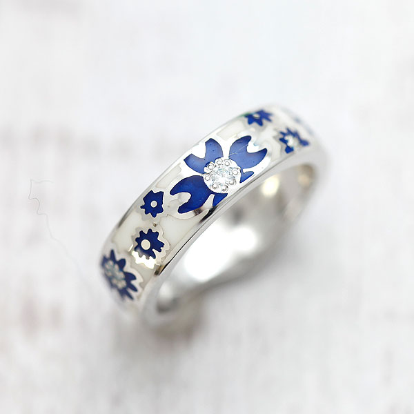 SV925 シルバー 桜 リング 指輪 ホワイト ブルー（小） エポキシ 樹脂 レジン エポキシレジン メンズ レディース 記念日 プレゼント｜株）オーダーメイドジュエリーメイ