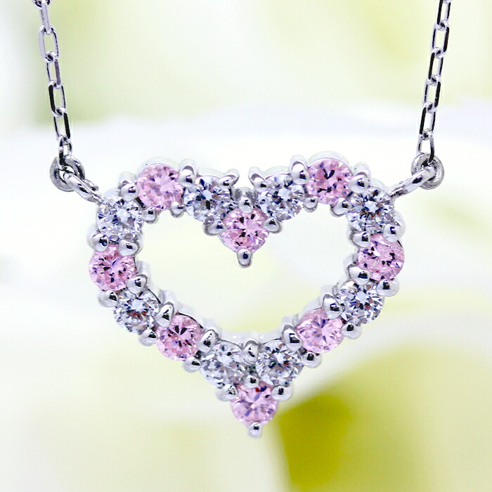 ネックレス レディースプラチナ K18WG ホワイトゴールド ダイヤモンド0.32ct ピンクサファイア0.3ct ハート ペンダントギフト プレゼント 彼女 クリスマス ジュエリー｜株）オーダーメイドジュエリーメイ 91,383円